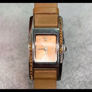 Quartz camel coloured rectangular crystal rhinestone trim watch